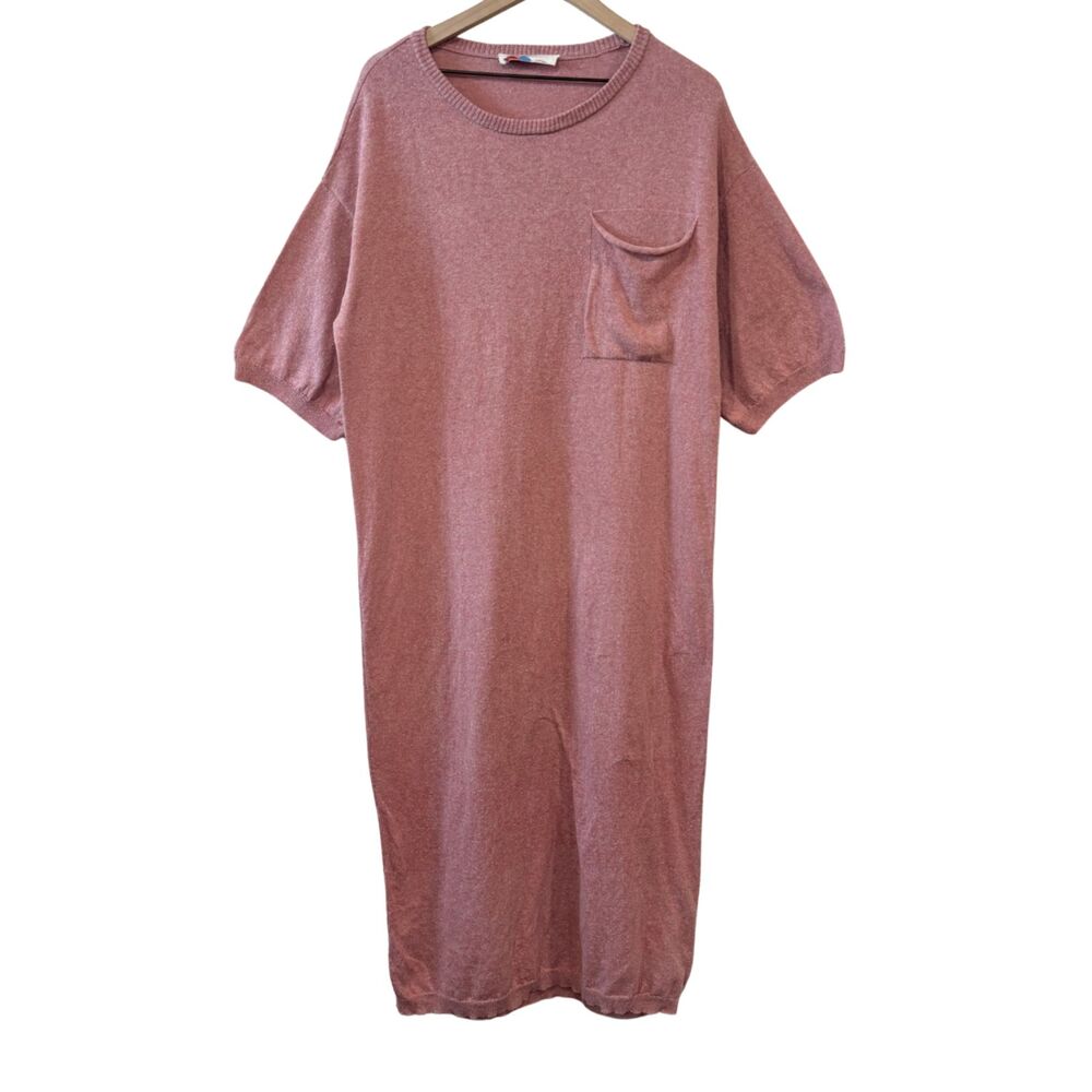 Free People Beach Pink Linen Blend Knit Midi Dress Oversized Lagenlook Size M